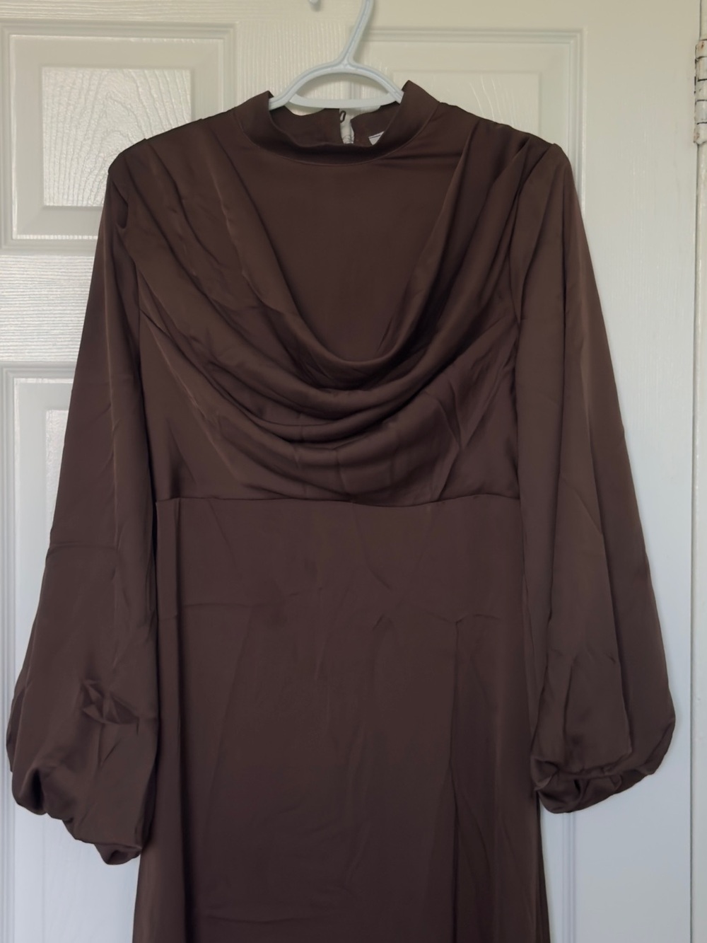 Women's Brown Draped Neck Long-Sleeve Dress